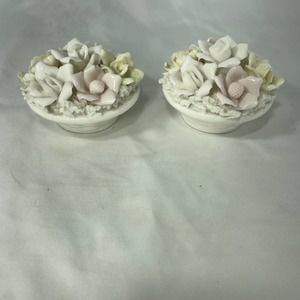 VTG set of 2 porcelain floral candle holders